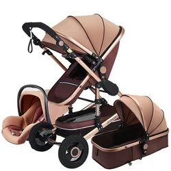 Luxury Baby Stroller High Landscape Baby Stroller 3 in 1 Travel Pram Trolley Baby Carrier Carriage Stroller with Car Seat