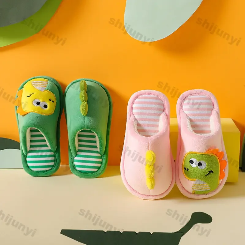 Zapatillas de algodón para niños, pantuflas de dibujos animados, felpa cálida para el hogar, antideslizantes, suela suave, invierno, novedad