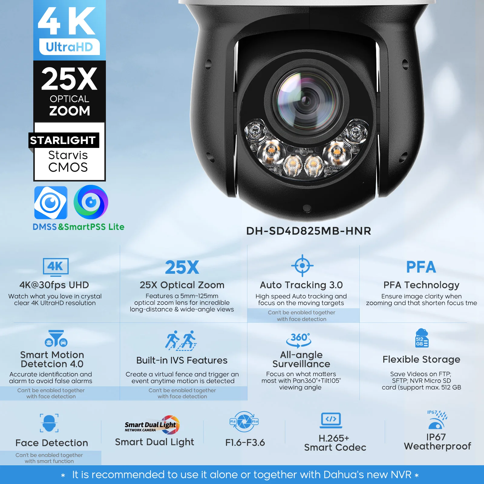 8MP AI PTZ IP Camera 360 Auto Tracking Face detection SMD4.0 Quick Pick Outdoor 4K@25/30fps Speed Dome Dual Light 25x Zoom