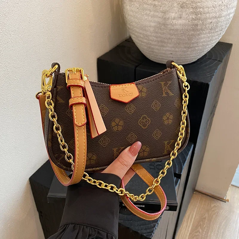 

2025 New Women's Chain Armpit Bag Retro Old-Flower Mahjong Design Fashion Print Shoulder Messenger Bag