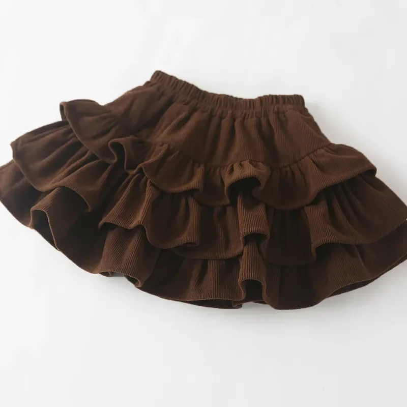 Girls Corduroy Tiered Cake Skirt Autumn Winter Kids Ruffle Mini Skirt Elastic Waist Shorts Lining Children Fashion Short Skirts