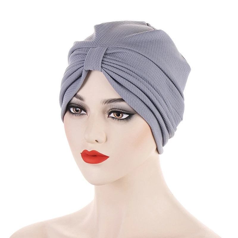 Women Solid Color Simple Pleated Hat Chemo Hair Loss Cancer Turban Bonnet Head Scarf Wrap Strech Bandana Cover Beanie Arab Cap