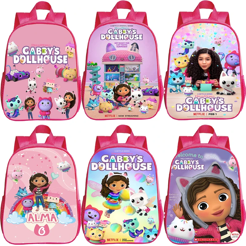 

Children Pink Bag Gabby's Dollhouse Schoolbag Backpack Kindergarten Rusksack Toddler Girls Cartoon Bookbag Kids Mini Backpacks