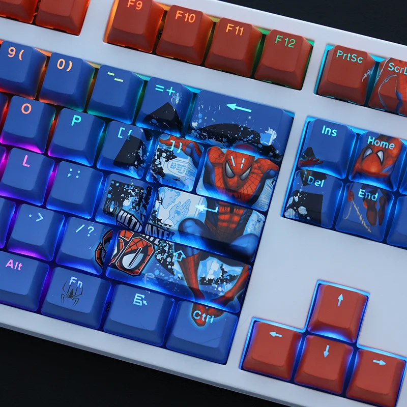 1ชุด Spider ธีม PBT Dye Subbed Keycaps สองมิติการ์ตูน Anime Gaming Key Caps OEM โปรไฟล์ Backlit Keycap สำหรับ ANSI