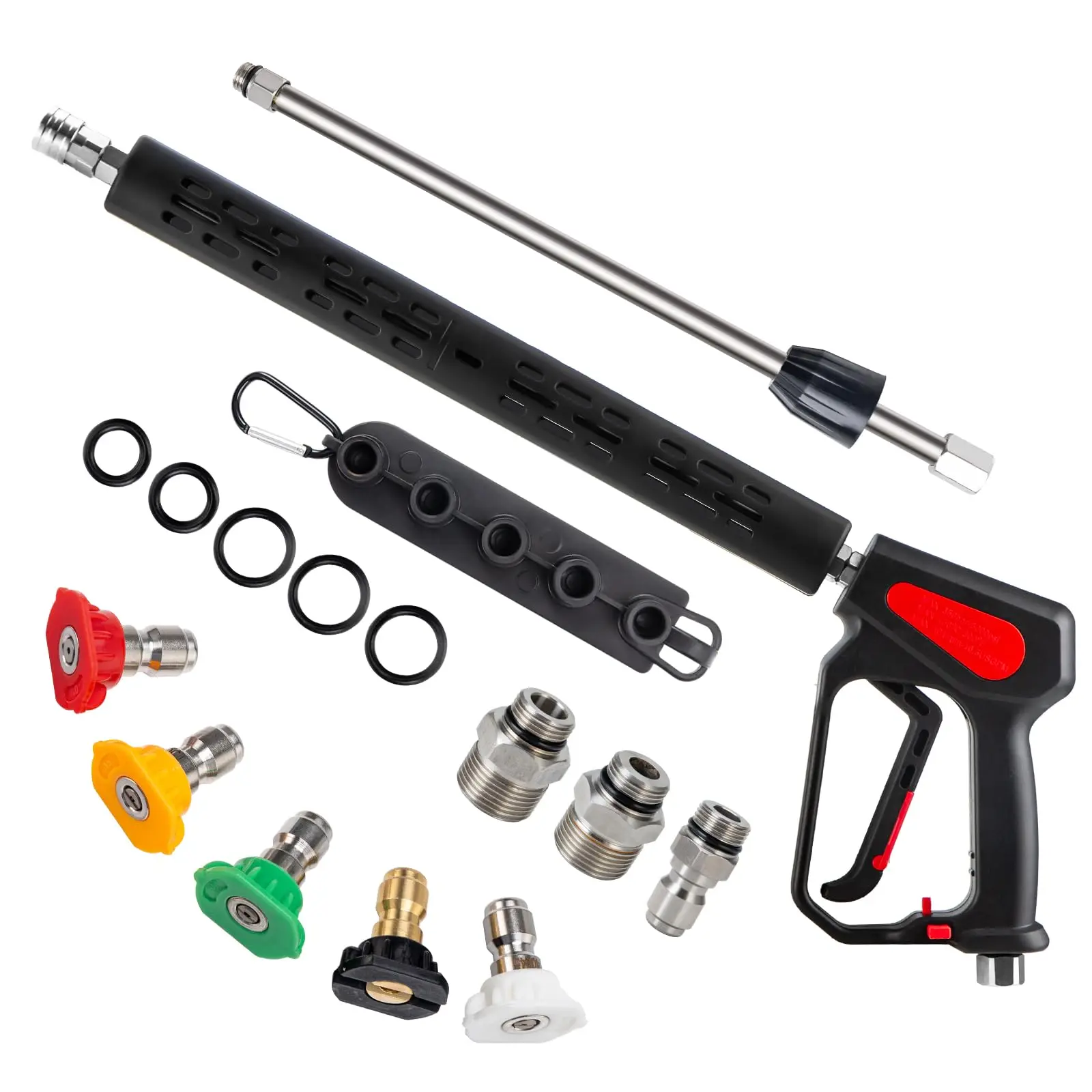 

High Pressure Washer Gun Kit 4000 PSI With 40 Inch Extension Wand, 3/8 Inch Quick Connect, M22 Fittings, 5 Color-Coded Nozzles