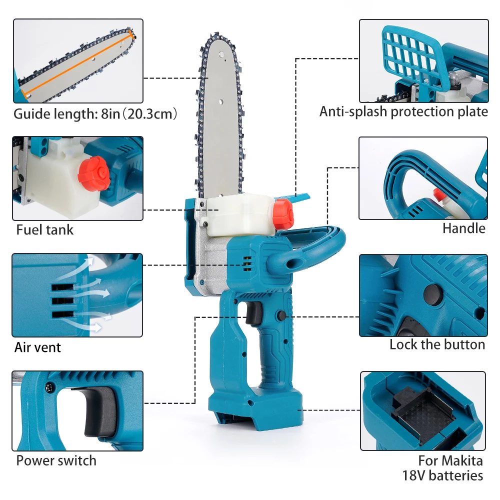 منشار كهربائي بدون فرش لاسلكي ، منشار كهربائي 8 بوصة ، آلة قطع الخشب ، أداة حديقة النجارة ، ماكيتا 18 فولت ، بدون بطارية