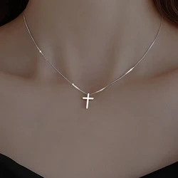 Fashion Silver Color Cross Pendant Necklace For Women Men Link Chain Charm Necklace Cool Boys Girls Punk Hip Hop Jewelry Gift