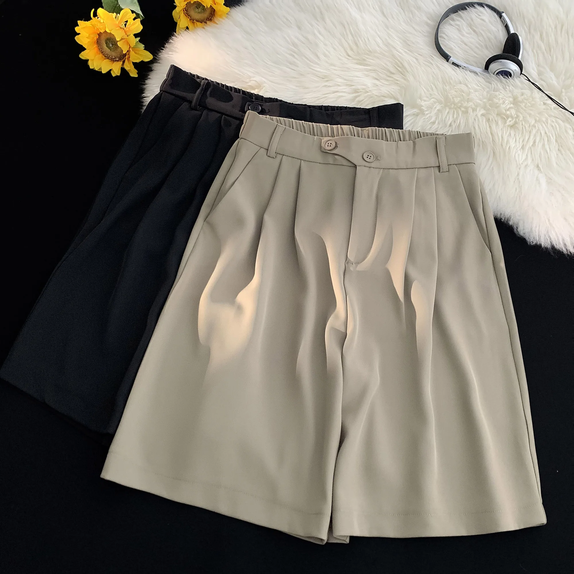 

Ice Silk Men's Suit orts Summer Thin Loose Straight Casual Mid-Calf Pants Faionable Youthful Sle Pure Color ket Design