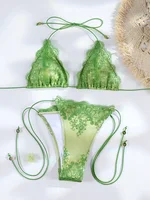 Sexy Hollow Lace Bikinis Patchwork Swimsuit Women Bathing Suits Bandage Swimwear Mujer Beachwear Triangle Bikini Set 3