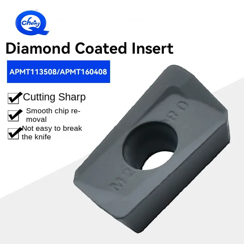 

2 шт. вставка с алмазным покрытием APMT113508 APMT160408 для обработки графита, карбида кремния, углеродное волокно, литье под давлением алюминия, необработанный