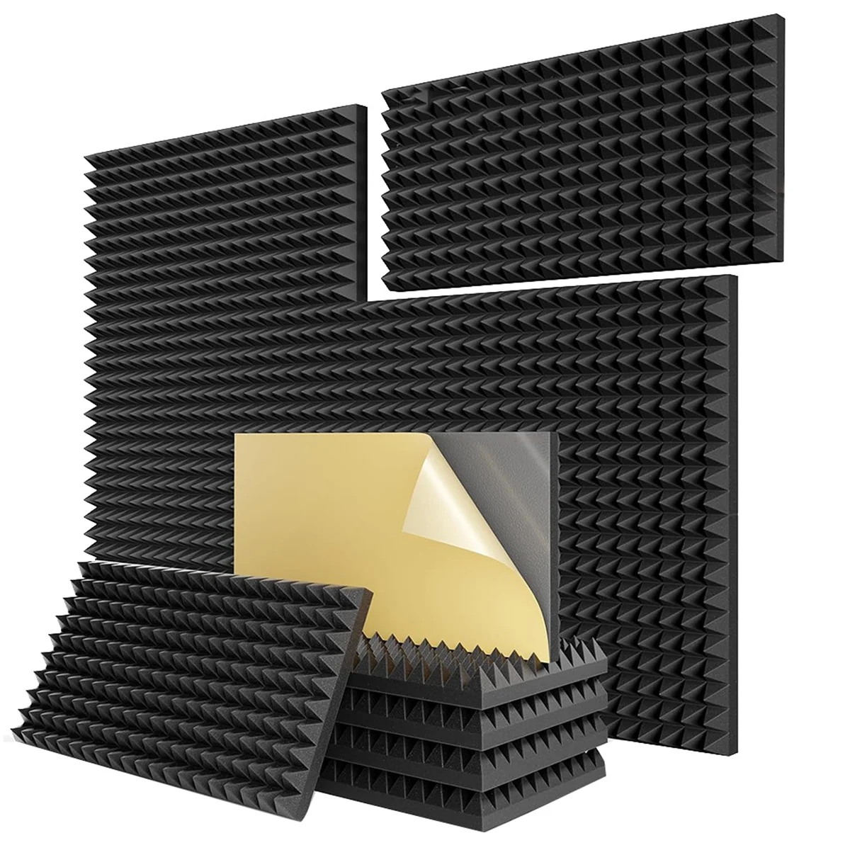 12 Pack Self Adhesive Pyramid Sound Proof Foam Panels, 24 x 12 x 2Inch Acoustic Panels,for Noise Absorbing Canceling