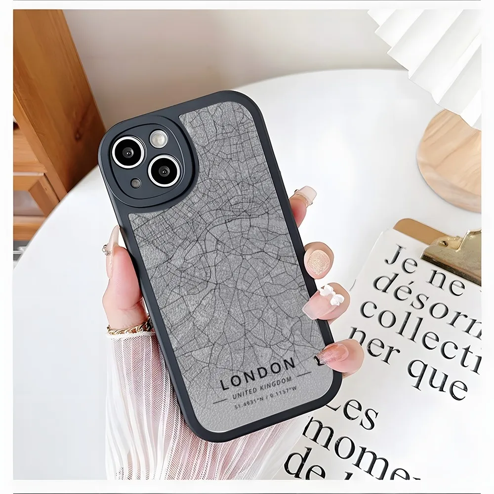 Paris Country Sketch City Map Phone Case For iPhone 15 14 13 11 12 Pro Max Mini X XR XS 8 Plus mini 2024 lambskin silicone shell