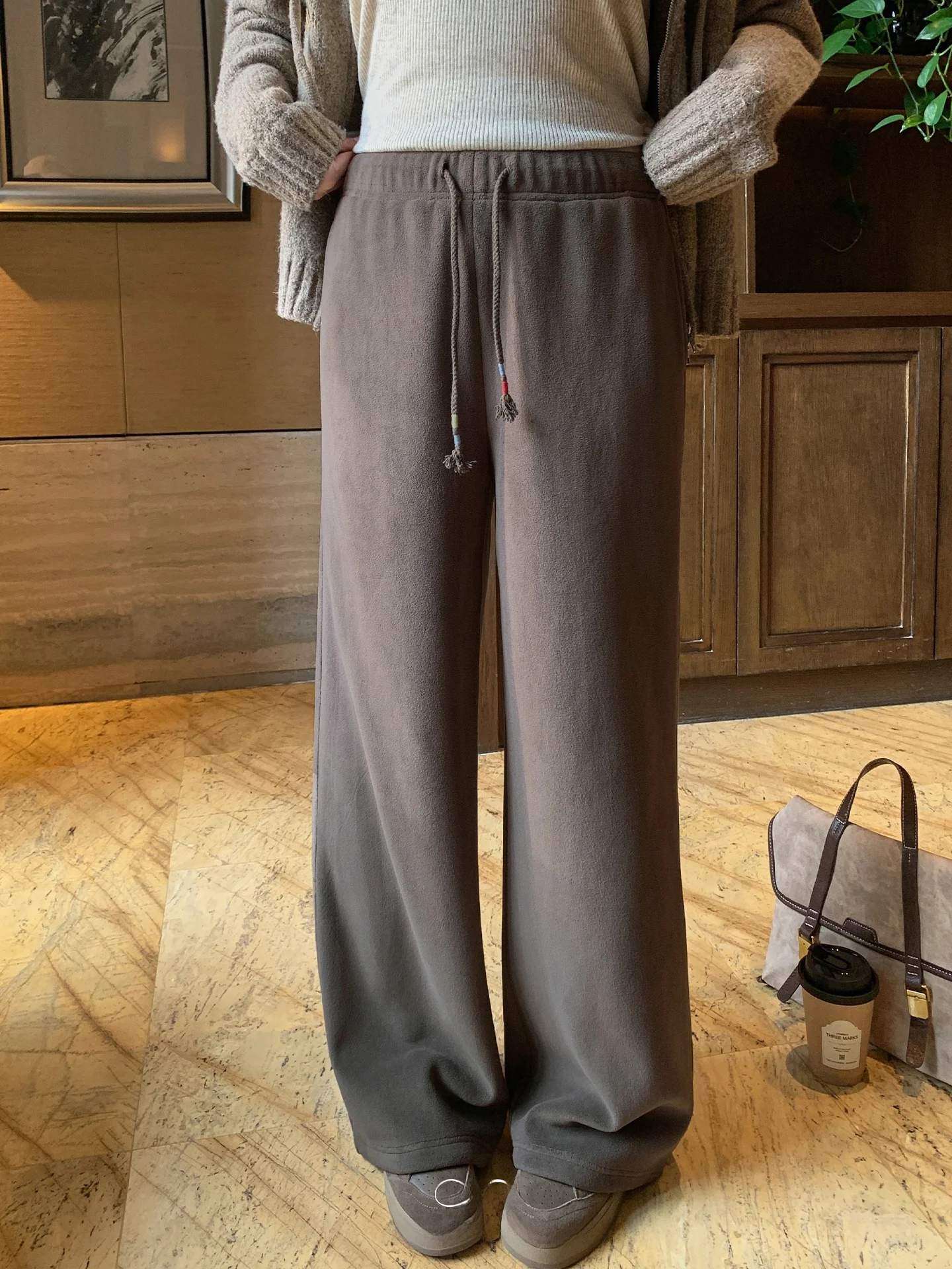 

Повседневные брюки с высокой талией и широкими штанинами, двусторонние, зимние, больших размеров, женские, свободного кроя, прямого кроя, утягивающие