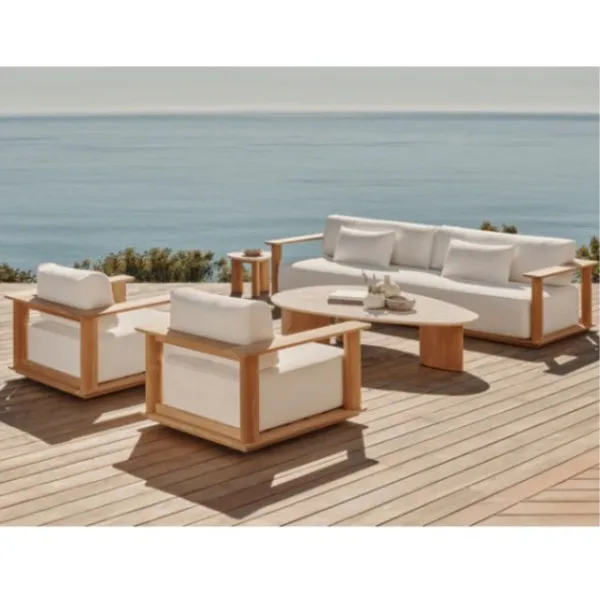 

Custom Outside Furniture Deep Comfortable Seat Wide Armrest Solid Wooden Teak Garden Sofa Set