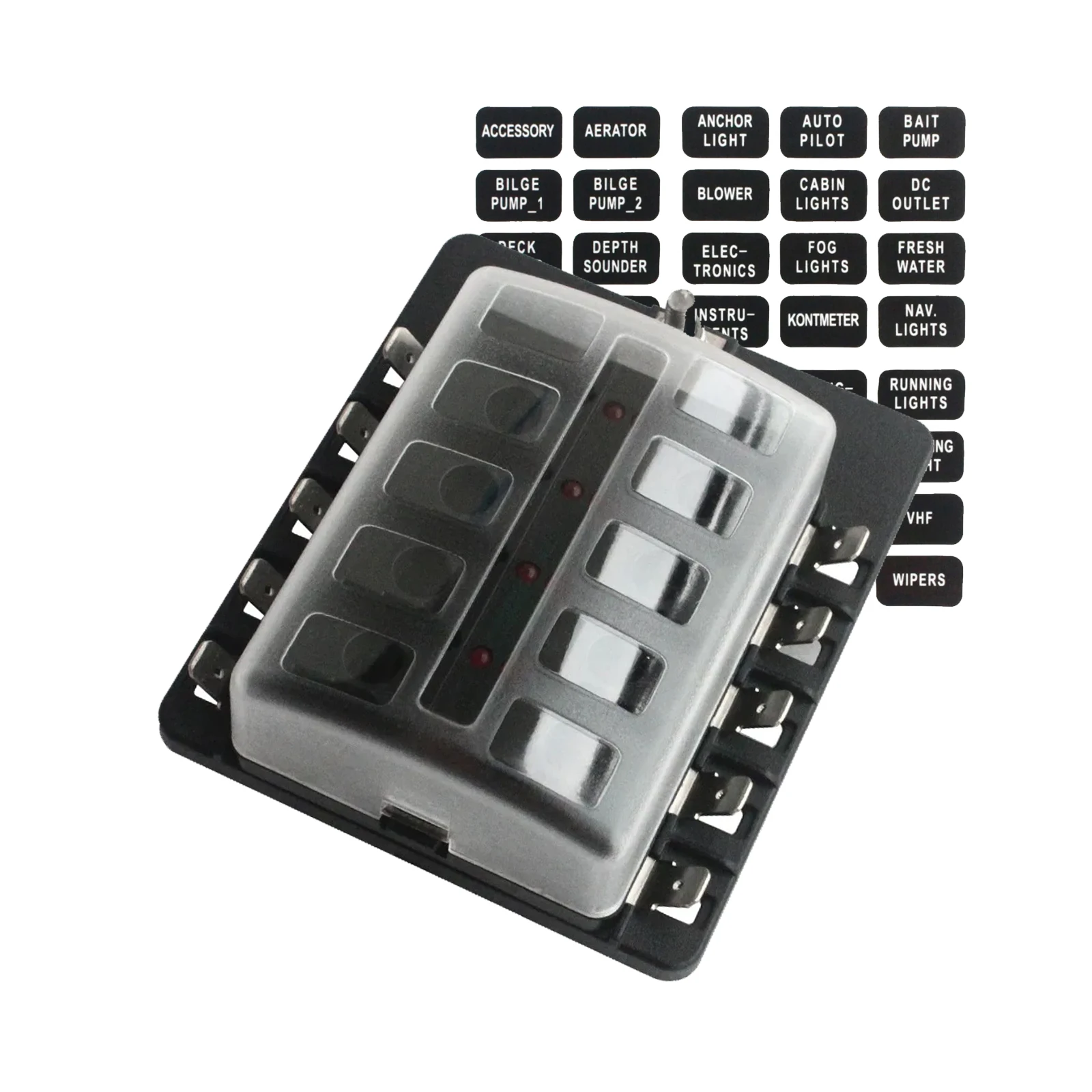 10 Way Blade Fuse Block 12V-32V DC Fuse Holder Box for ATC / ATO Fuse Car Truck Motor Brake Battery Power Distribution Circuit