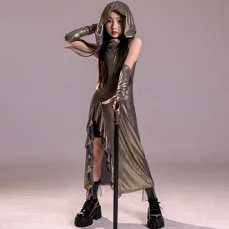 Girl's Dress Jazz Dance Costume Waste Soil Style Bright Face Long Dress Luxury Trendy Cool Stage Dance Show Performance