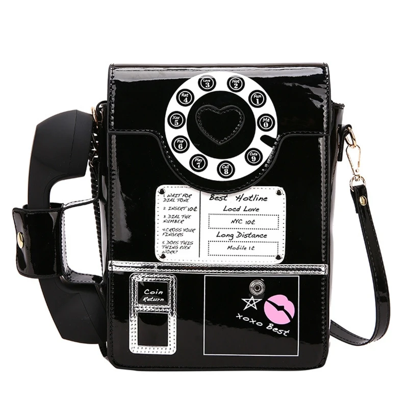 Women Telephone Shaped Handbag and Purses Retro Phone Top-Handle Shoulder Bags