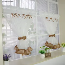 2pcs Customizable Short Tulle Curtain with Ties Pastoral Kitchen Curtains Small Sheer Curtain Drapes for Cabinet/Balcony/Window