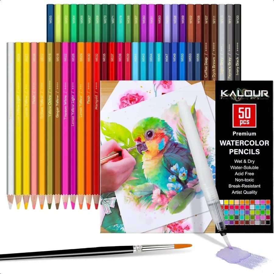 

Watercolor Pencils50 Colors Blendable Wet or Dry Ideal for Coloring Books and Art