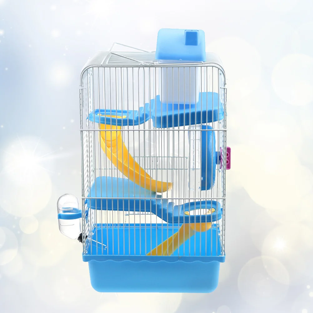 

3 Layers 21X27X45Cm Large Hamster Cage Durable Plastic Pet With Running Wheel Slide Leakproof Water Jug Blue Multi-Level