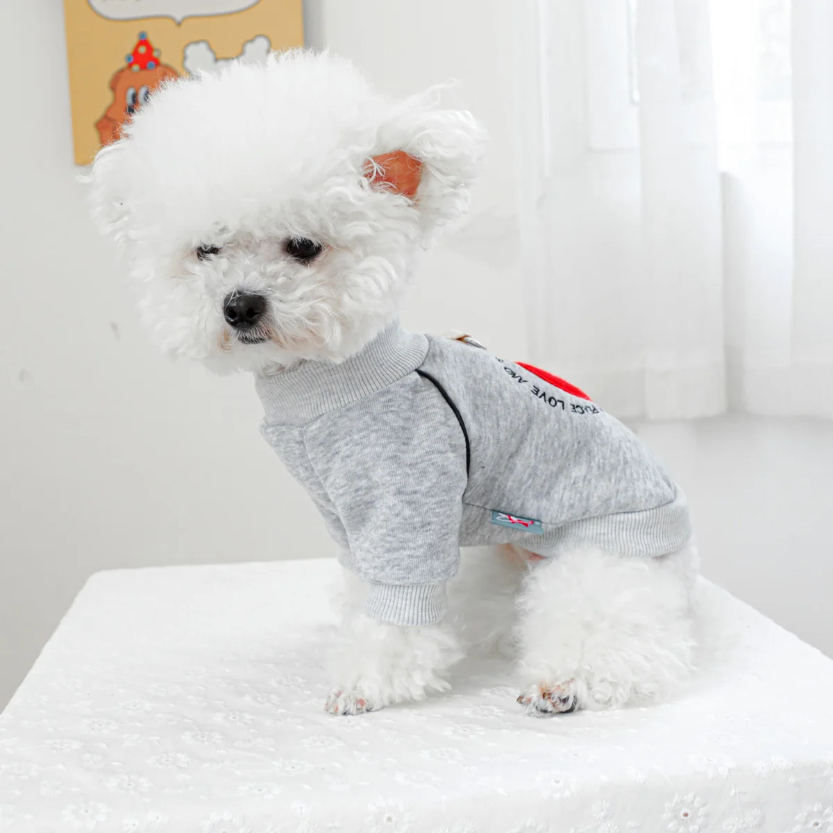 1PC Pet Clothing Spring and Autumn Gray Love and Peace Round Neck Shirt Suitable for Small and Medium sized Dogs