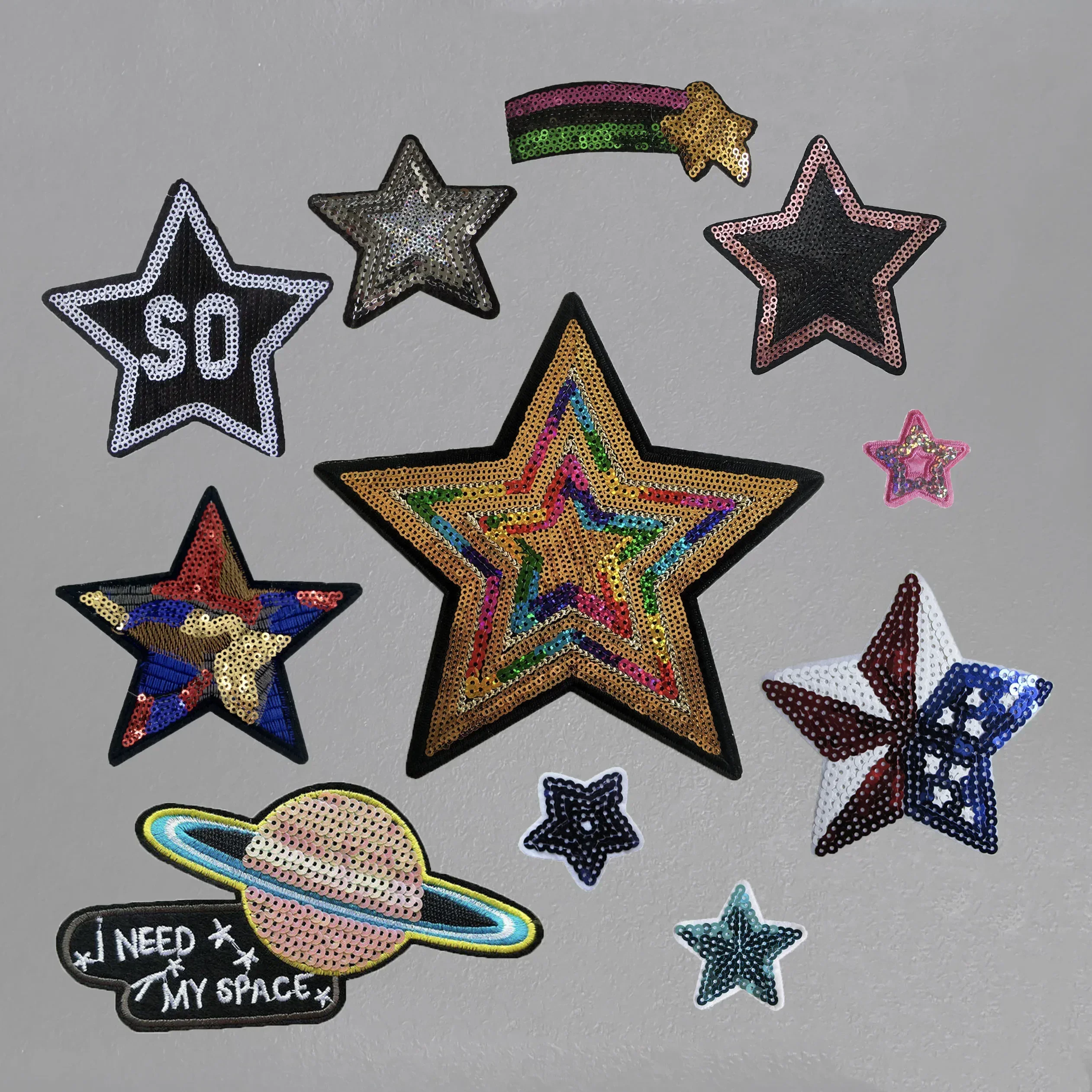 Star pattern embroidered sequin cloth patch hot melt adhesive clothing patches for clothing  patch iron on patches for clothes