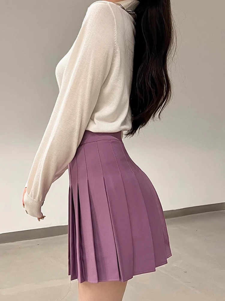 Red Pleated Skirt Women Korean Style Harajuku Fashion Faldas Cortas Para Mujer High Waist A Line Blue School Skirt With Shorts