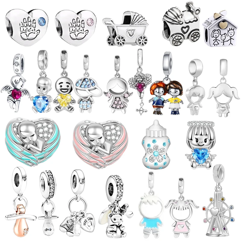 Hot Sale DIY Jewelry Blue Baby Bottle Shoes Baby Carriage Charm Beads Fit Original 925 Sterling Silver Bracelet Necklace