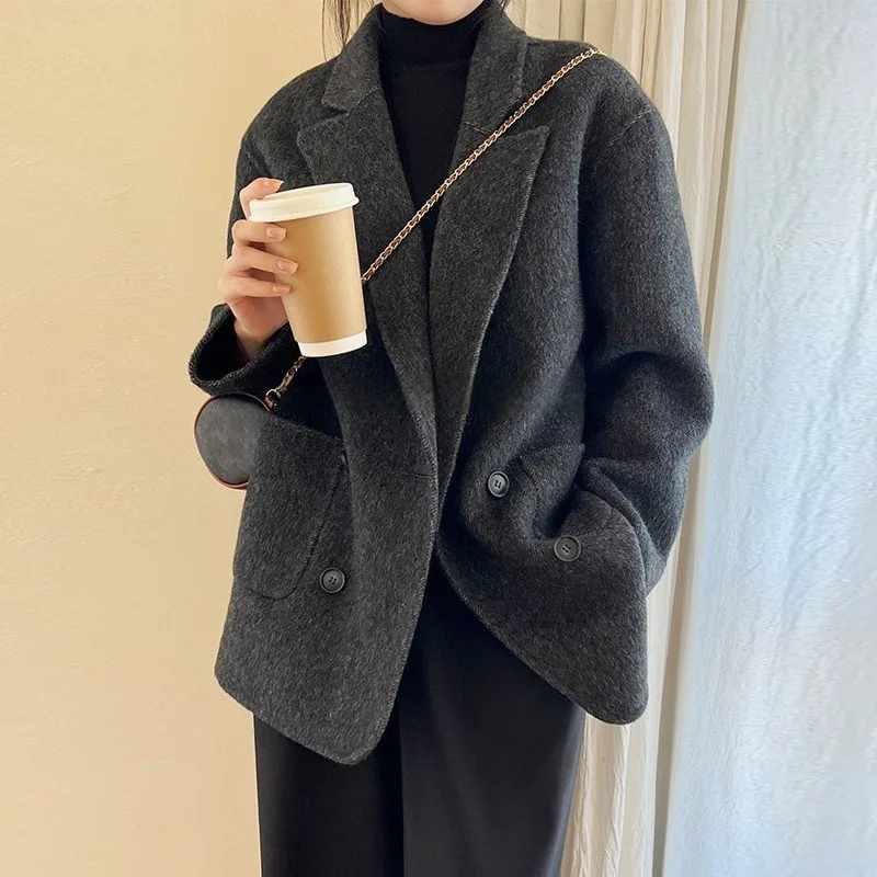 

2025 Double-sided Cashmere Wool Coat for Women's New Small Medium and Long High-end Suit Woolen Coat for Women