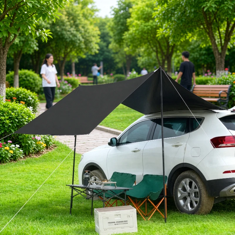 Instant-Open Car Tailgate Awning Tent, Vehicle Side Shade Canopy with Lightweight Aluminum Poles, Thick Blackout-Coated Fabric