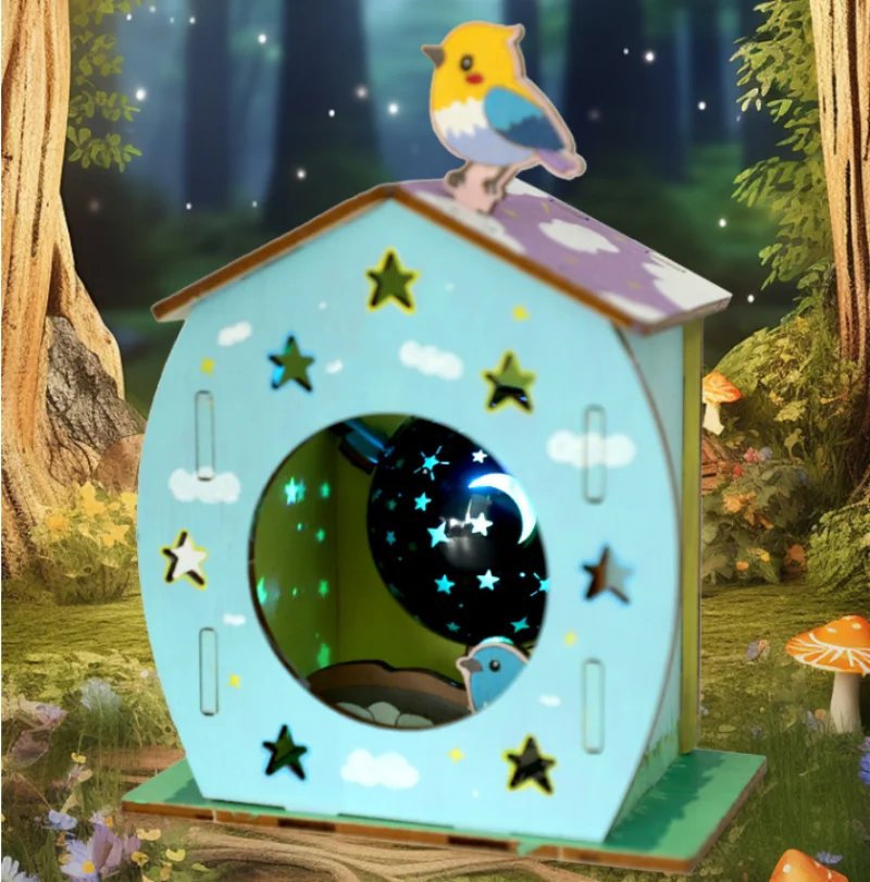 

Children's DIY Handmade Projection Lamp Model Starry Bird House Can Color Freely Make Educational Science Toys G336