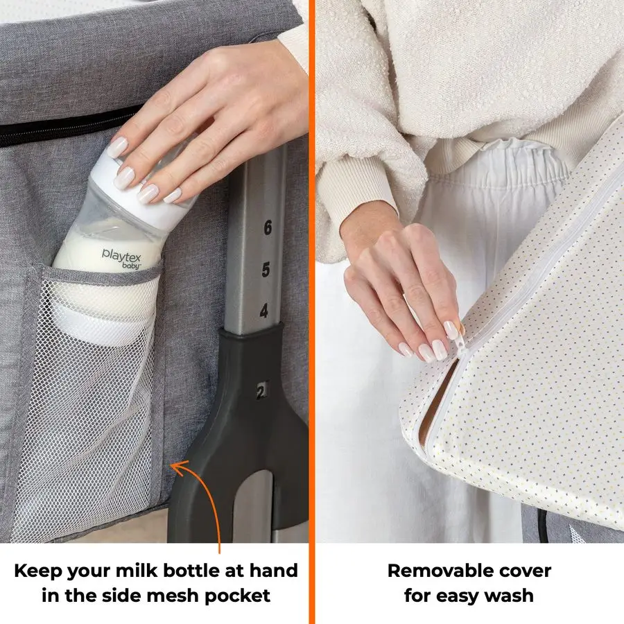 سرير أطفال، نائم بجانب السرير للرضع حديثي الولادة، سرير أطفال للنوم الآمن، سرير محمول سهل الطي مع سلة تخزين