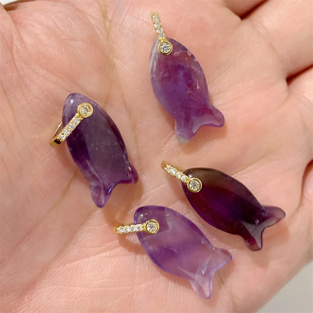 2PCS Fish Shape Stone Pendant Natural Amethyst Opal Turquoise Malachite Healing Charms For Jewelry Making DIY Necklace Earrings - view 6