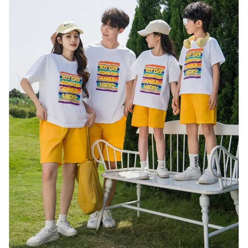 Father and Daughter Son Same Clothing Set Mother and Children Short Sleeve T Shirts Shorts Two Piece Outfits Summer Family Suit