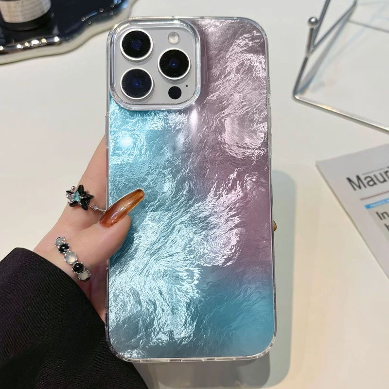 Чехол для телефона с градиентной текстурой ледника для Apple iphone 16pro 16 14 15 13 Pro Max 16e 16plus 12 7 8 Plus XR SE, силиконовый чехол Funda