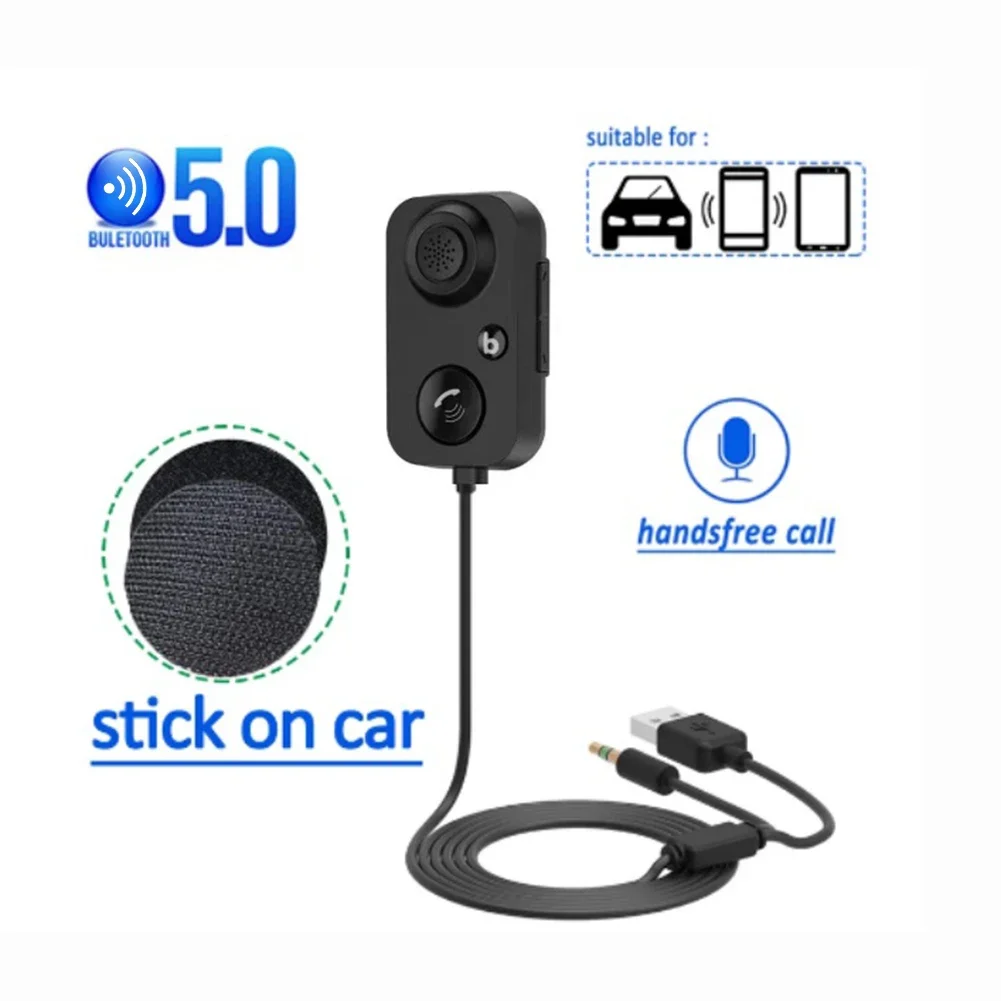 Car Bluetooth 5.0 USB Transmitter 3.5mm AUX Audio Wireless Adapter Built-in Microphone for Hands-Free Car Amplifier Speaker