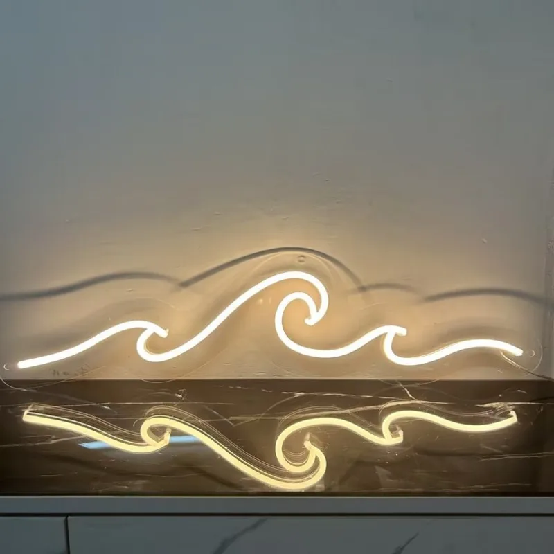 Wave Neon Sign Led Night Light Ocean Neon Lamp Personalized Birthday Gifts Nature Neon Signs Living Room Bedroom Office Decor