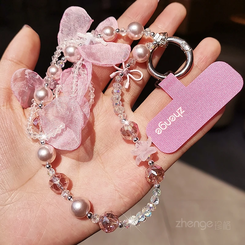 

Стильный ремешок для телефона/камеры с цветочным узором и бисером - милый и изящный аксессуар для женщин