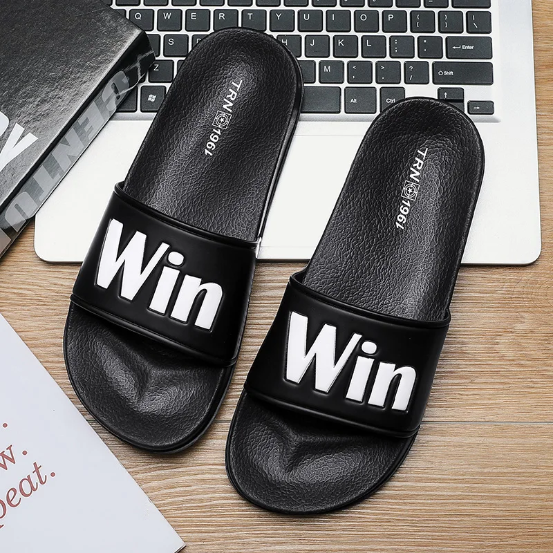 

Men's Summer Win Lettered Design, Fashionable, Quick-drying, Anti-slip, Soft and Wearable Casual One-shoulder Slippers