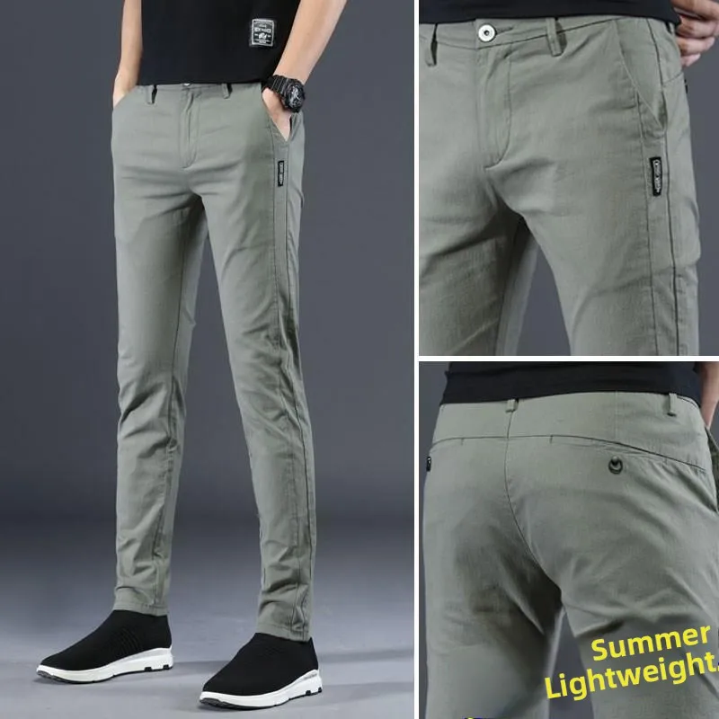 

Slim Fit Ice Silk Casual Pants Men's Spring Youth Busin West Pants Korean Trend Long Pants Cotton 95% above Micro Stretch
