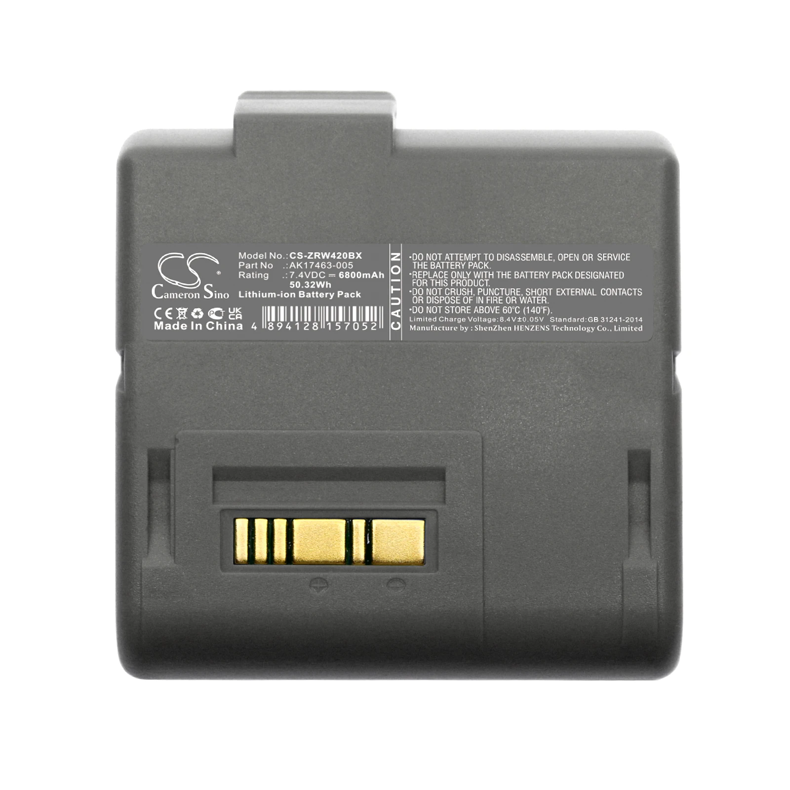 

Li-ion Portable Printer Battery for Zebra,7.4v,6800mAh,RW420 L405 RW420 EQ,AK17463-005 CT17102-2