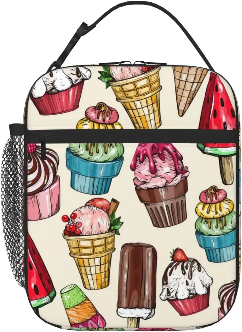 Cupcakes And Ice Cream Fun Lunch Bag for Women Men Insulated Cooler Bag Portable Lunch box Waterproof Portable Lunch Tote