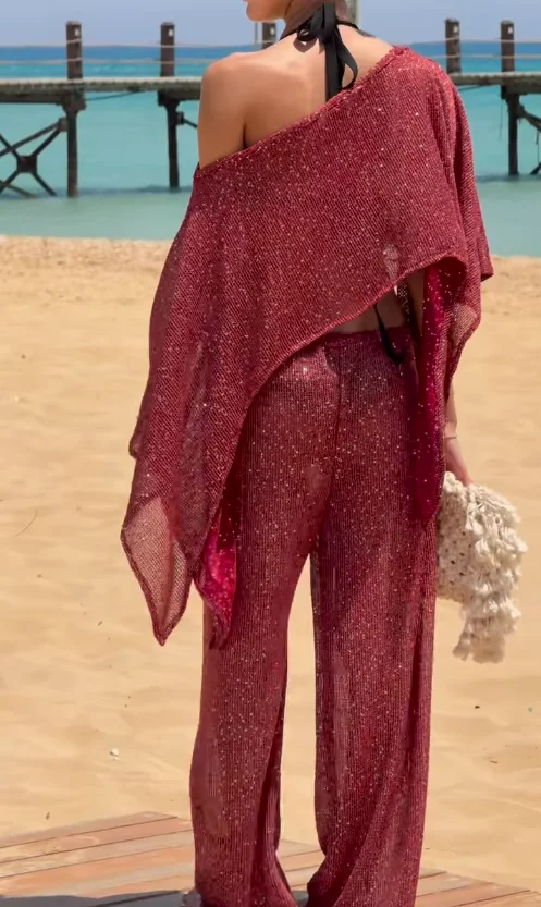 Новая модная женская осенняя повседневная футболка с длинным рукавом и вырезом на одно плечо, модная футболка с блестками, горячая распродажа, один размер