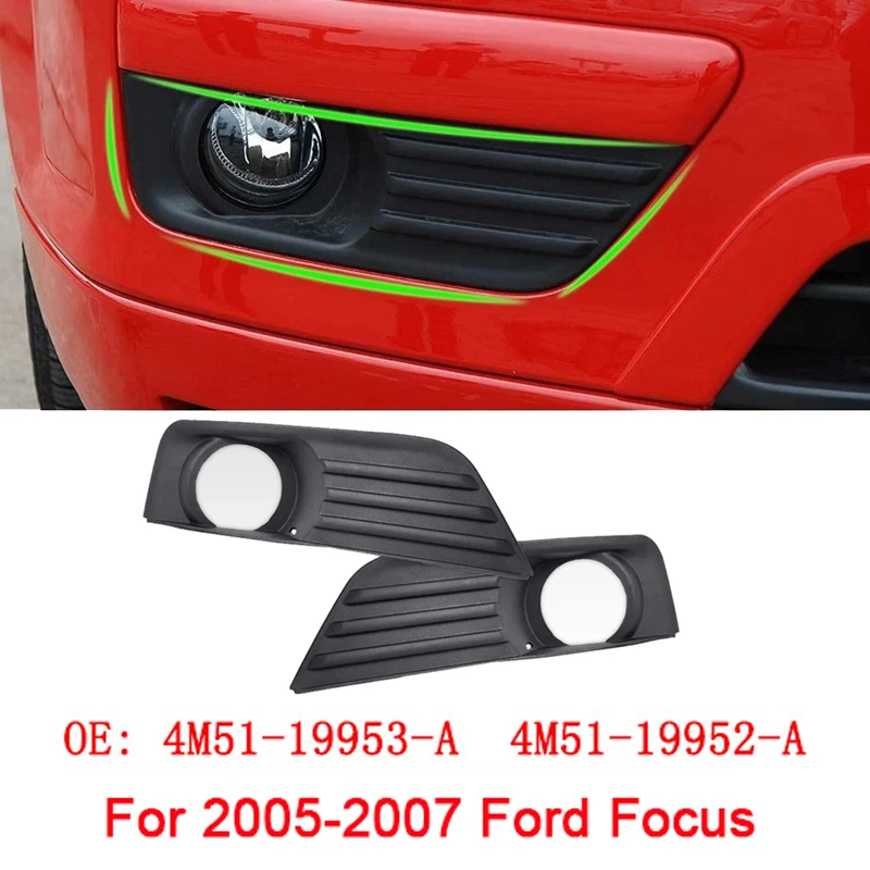 

ABS Black Car Front Bumper Fog Light Cover Lower Bezels Grille for Ford Focus 2005-2007 4M51-19953-A 4M51-19952-A