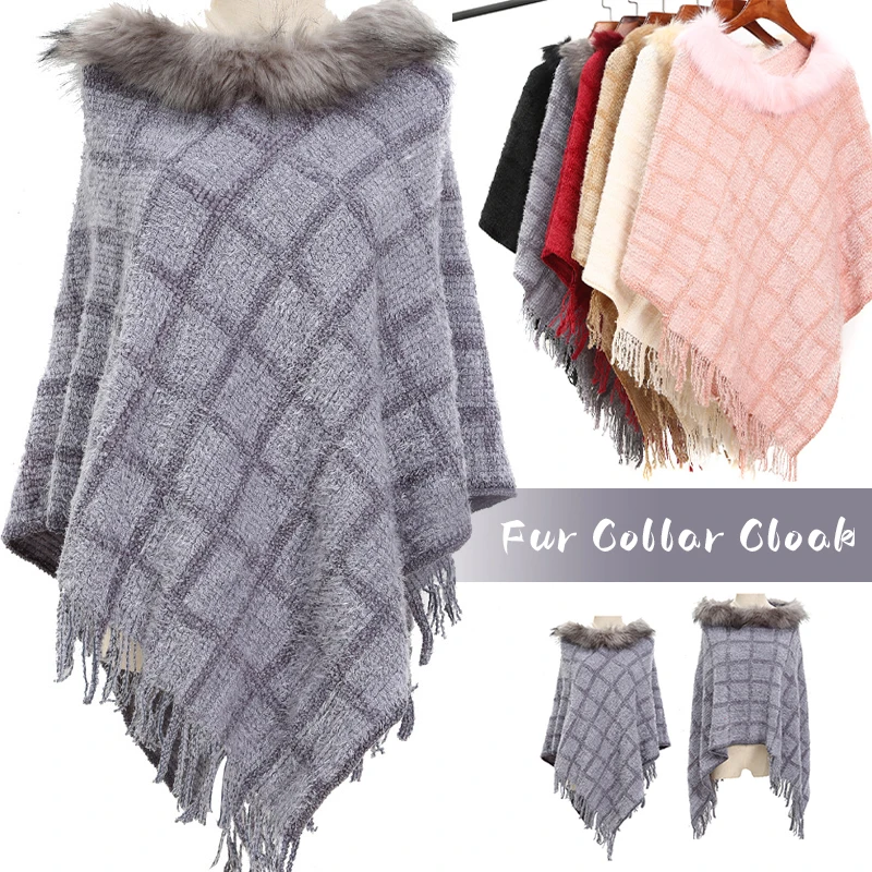 Châle en peluche Chenille à franges, col rond, mode Plaid tricoté chaud pour dames, grande taille automne et hiver