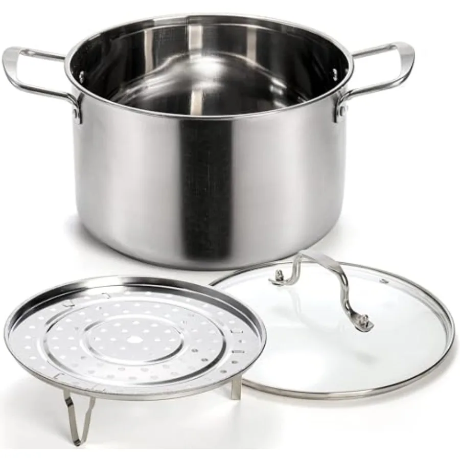 

Кастрюля для пароварки на 6 литров с конструкцией из нержавеющей стали 18 10 и стеклянной крышкой для эффективного приготовления супов, раковин, соусов, макарон и