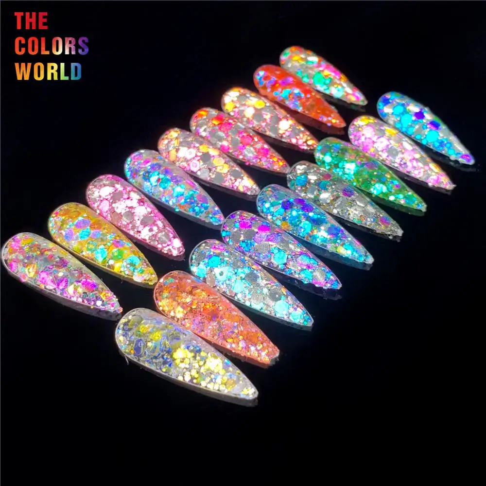 TCT-792 Reflective Flash Glitter Dazzling Party Sparkly Nails Iridescent Chunky Flakes Crystal Dust Flash Disco Polish UV Gel