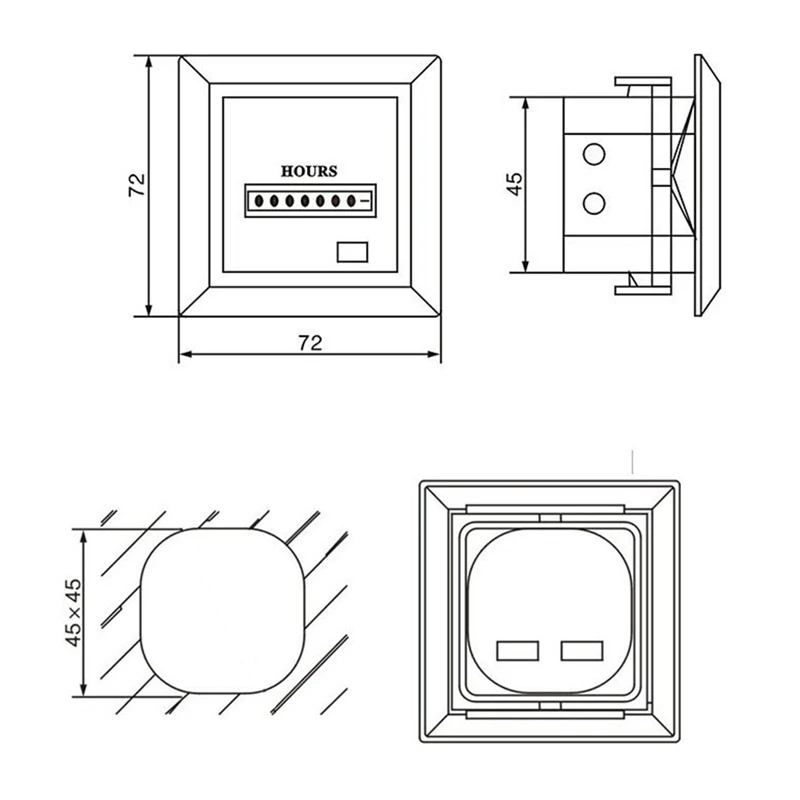 HM-1 Timer Square Counter Digital 0-99999.99 Gauge 0.3W AC220-240V / 50Hz AC Hour Meter Hourmeter White-FABY