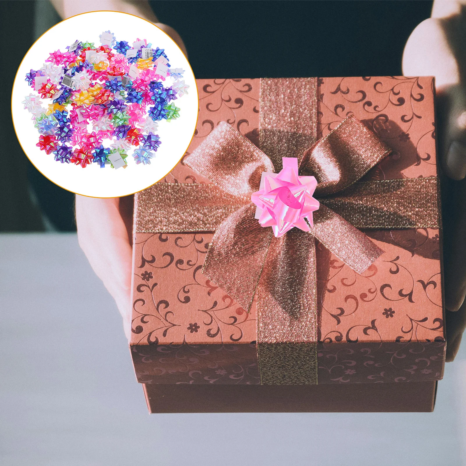 

1Set Gift Box Wrapping Bows Plastic Star Flower Decoration Bright Colors Easy Apply for Christmas Present Gift Wrap Curling