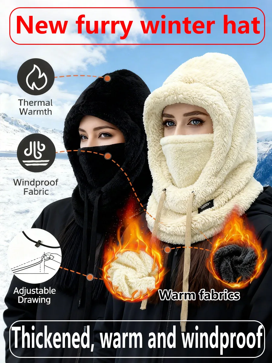 AliExpress NONE 1 Pack Super Thick Plush Winter Balaclava Hat,  Adjustable Drawstring, Suitable for winter skiing, cycling and outdoor sports